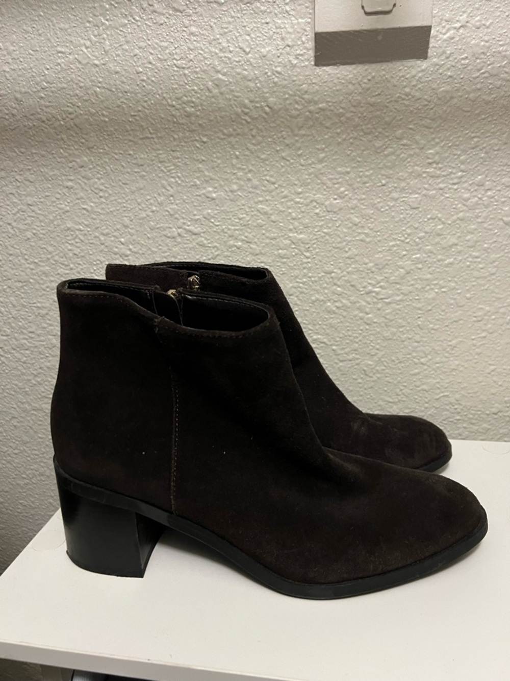 Vince Camuto Dark Brown Suede Heel Ankle Booties, 8.5